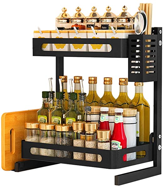 2 Tier Metal Kitchen Spice Rack Countertop Storage Organizer Shelf Det ...