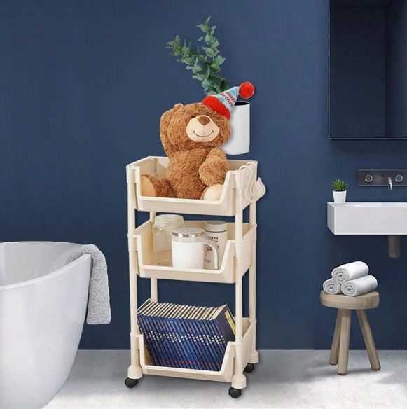 1pc 3-Layer Storage Rack With Wheels, Movable Bookshelf Rack Home Organization