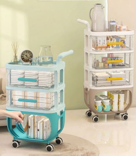 Mobile Food Storage Racks 4 Layer Cart Bedside Mobile Snack Storage Rack, Waterproof Freestandin ...