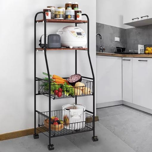 Rollable Kitchen Metal Rack 4 Tier Metal Kitchen Bakers Rack Rolling Utility Cart Spice Rack Micro ...
