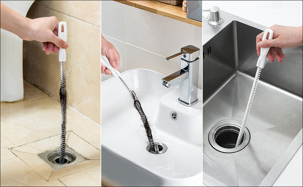 Flexible Sink Brush Water Pipe Drain Dredge Tool Bath Plug Long Hair Cleaner Overflow Unblocker Stick, 45 cm