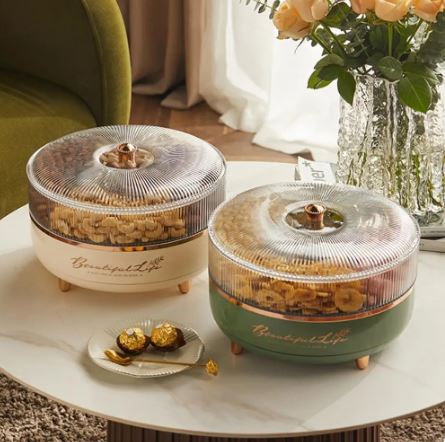 5 Grid Snack Plate With Lid Moisture-Proof 360 Rotating Candy Nut Storage Plate