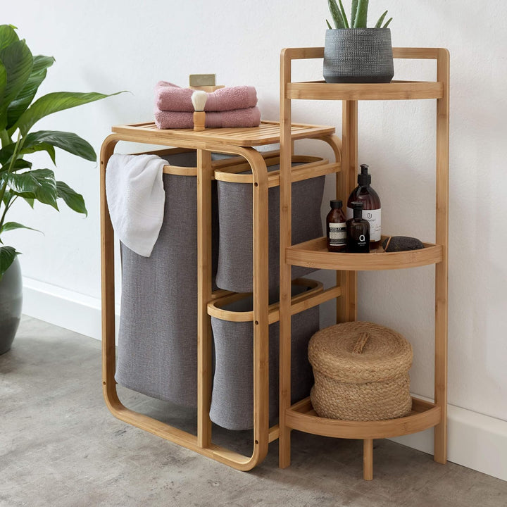 Bamboo Bathroom Cabinet with Laundry Baskets - Laundry Shelf with 1 XL ...