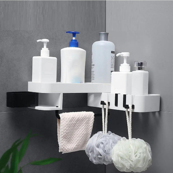 Shower Shelf, ABS Bathroom Shelf, No Drilling For Bathroom Kitchen (White Black)