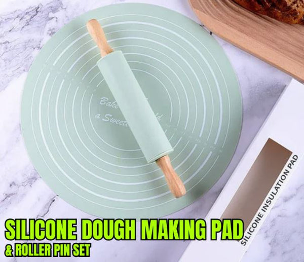 Silicone Food Grade Non-Stick Dough Mat & Roller Pin Set