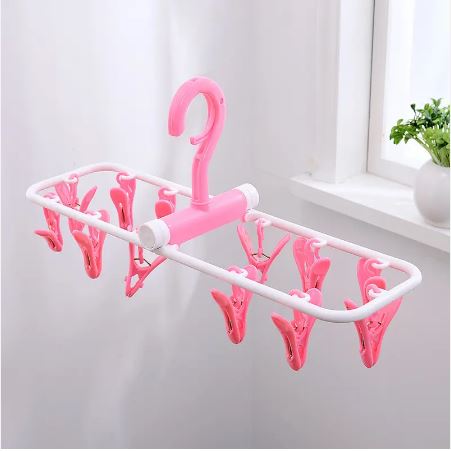 Space Saving Folding 12 Clips Drip Hangers For Baby Clothes Socks Laundry