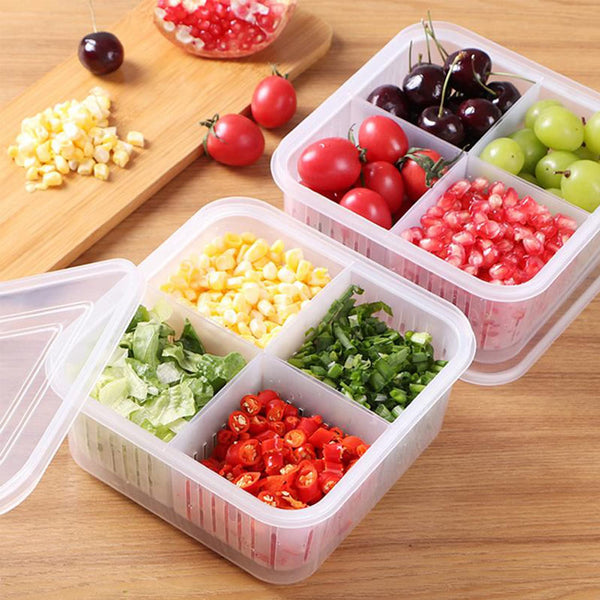 Fridge Food Storage Container With Lid, Airtight Refrigerator Food Box With 4Pcs Detachable Drain Baskets