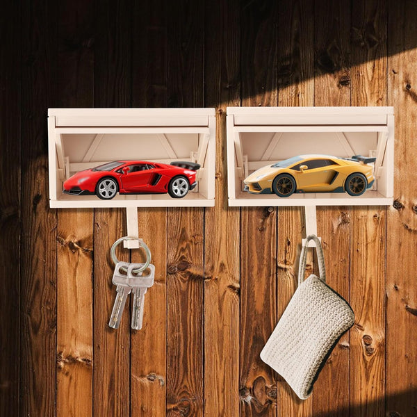 Garage Key Holder with Openable Door, Decorative 3D Entry Wall-Mounted Keys Storage Box Hook Easy Installation Key Rack for Entryway Hallway