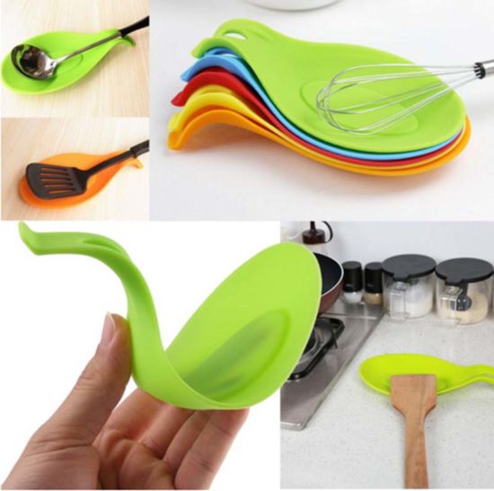Kitchen Silicone Spoon Rest, Flexible Almond-Shaped, Silicone Kitchen Utensil Rest Ladle Spoon Holder BPA Free