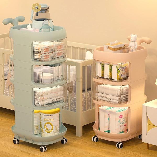 3-4 Layer Whale Cart Multi-Layer Bedside Mobile Snack Storage Rack, Waterproof Freestanding Storage Cabinet