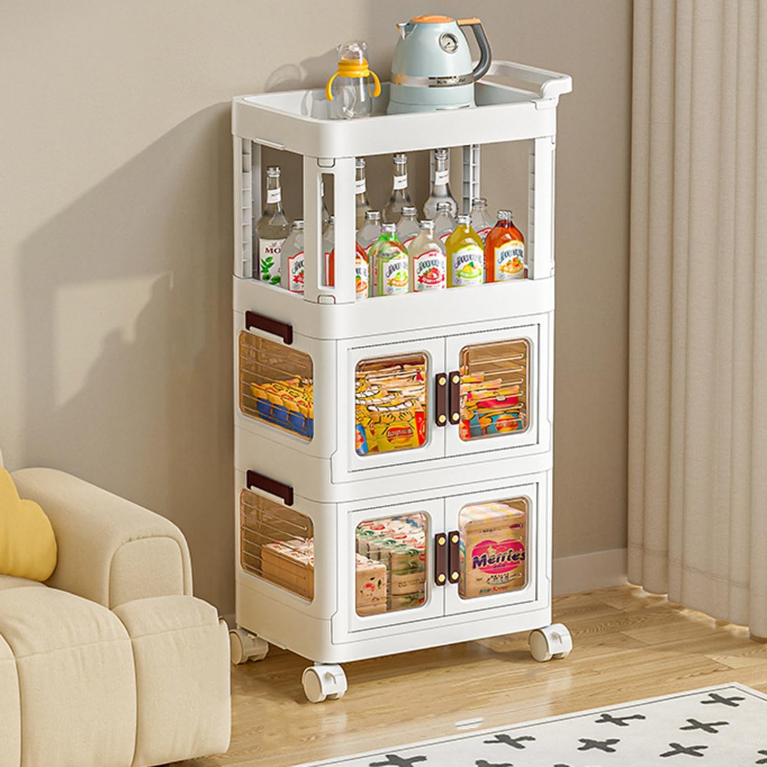 Three Level Trolley 3 Levels Kitchen Trolley with Handles, Multi-Purpose Trolley with Lock ...