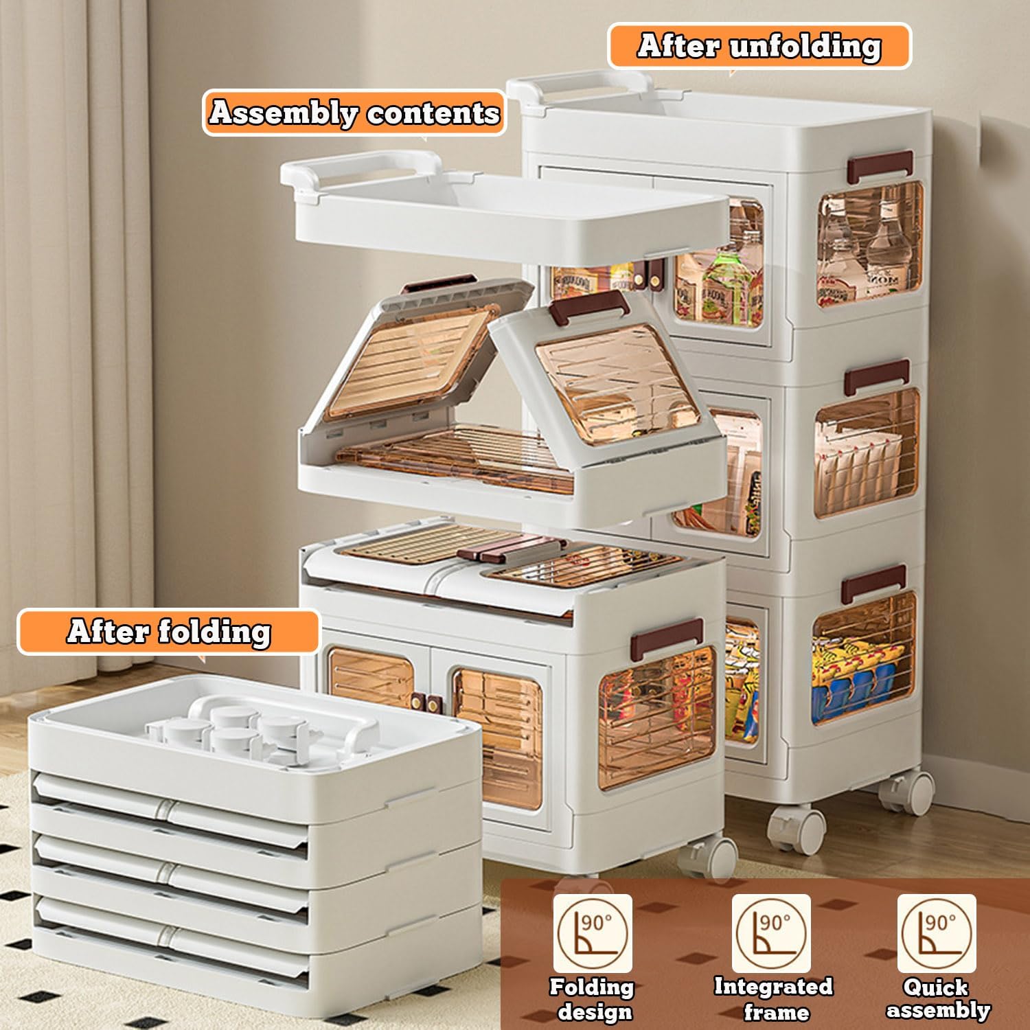 Three Level Trolley 3 Levels Kitchen Trolley with Handles, Multi-Purpose Trolley with Lock ...