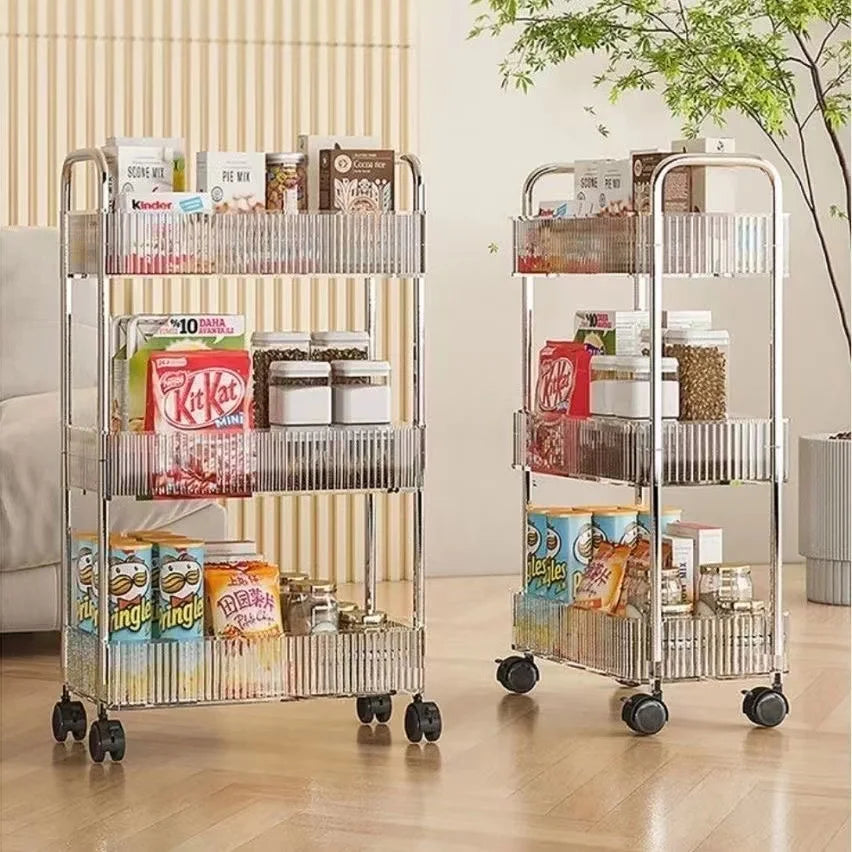 Multifunction Storage Rolling Utility Cart, Slim Sliding Organizer Rack For Bathroom Kitchen Living Room (3Tier)