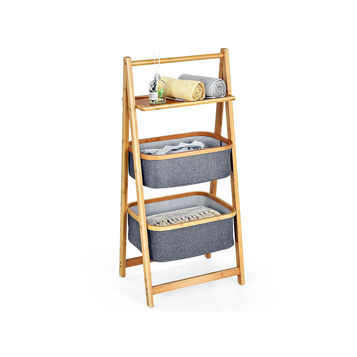 Sharp Laundry Rack Wooden 2-Tier Laundry Storage Rack, Foldable Laundry Storage for Bathr ...