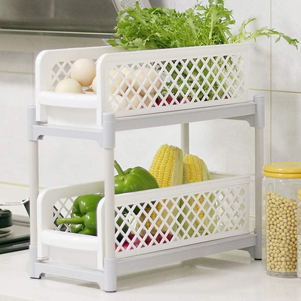 Portable 2-Tier Basket Drawers Multifunction Storage Shelf Rack