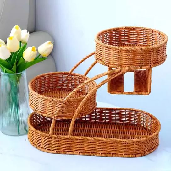 Rattan Fruit Rack Creative Multi-layer Fruit Basket, Chinese Style Living Room Fruit Plate