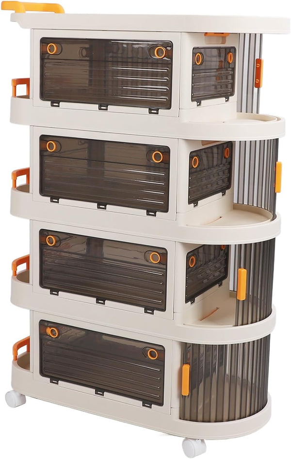 Rolling Utility Cart, Large Capacity Plastic Rolling Storage Cart With Transparent Panel, Handle And Lockable Caster Wheels