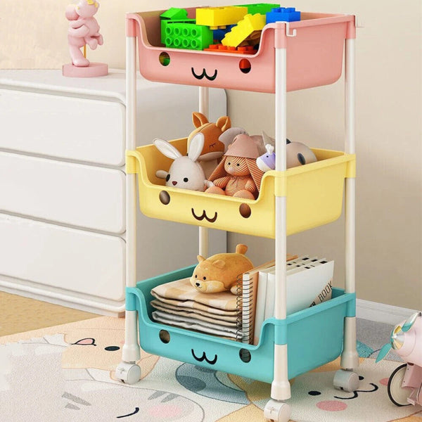 Adorable 3-Tier Rolling Storage Cart for Kids' Toys