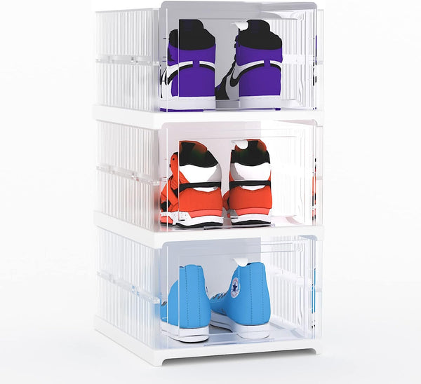Shoe Storage Boxes, 3 Pack Installation-Free Stackable Shoe Boxes Large Capacity, Shoe Organizer With Doors