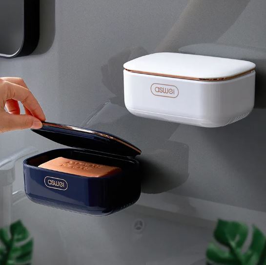 Soap Dish for Bar Soap with Drip Tray and Lid, Plastic Soap Container Drainage Inner Layer Keeps The Soap Dry