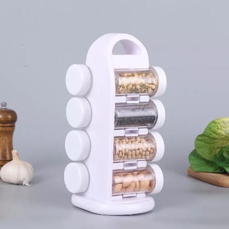 Revolving Spice Rack Organizer With Jars, Kitchen Spice Jars Shelf