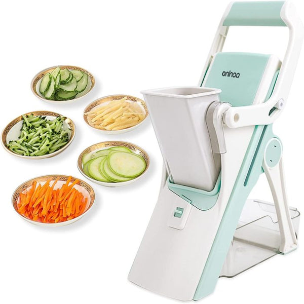 Safe Vegetable Slicer Meat Shredder - Lemon Potato Onion Slicer Chopper - Fruit Vegetable Cutter Grater with Container and 5 Replaceable Blades Kitchen Accessories